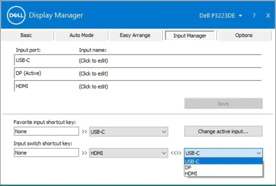 DELL P3223DE 32 Inch USB-C Hub Monitor - input source