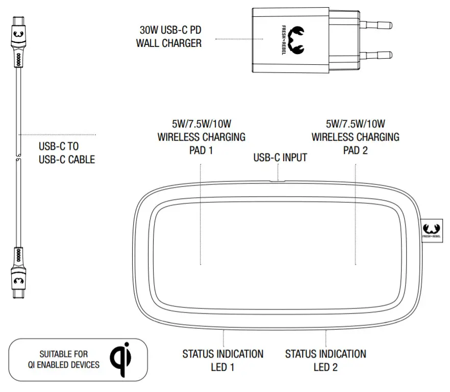 FRESH N REBEL Base Wireless Charger Duo Pad - overview