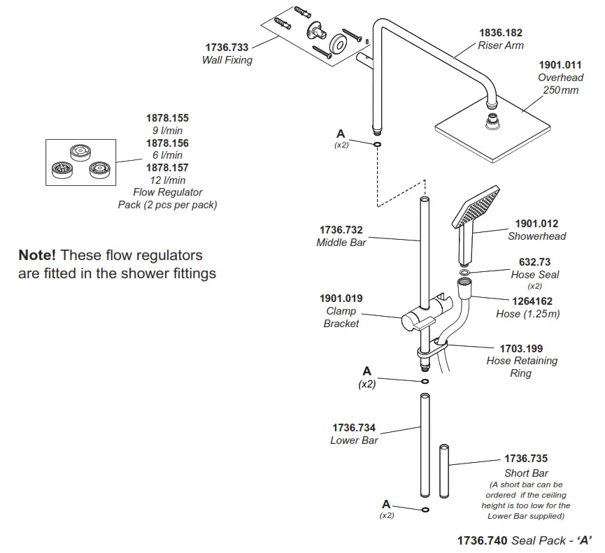 Mira Honesty ERD Bar Valve and Fittings Spare Parts 2
