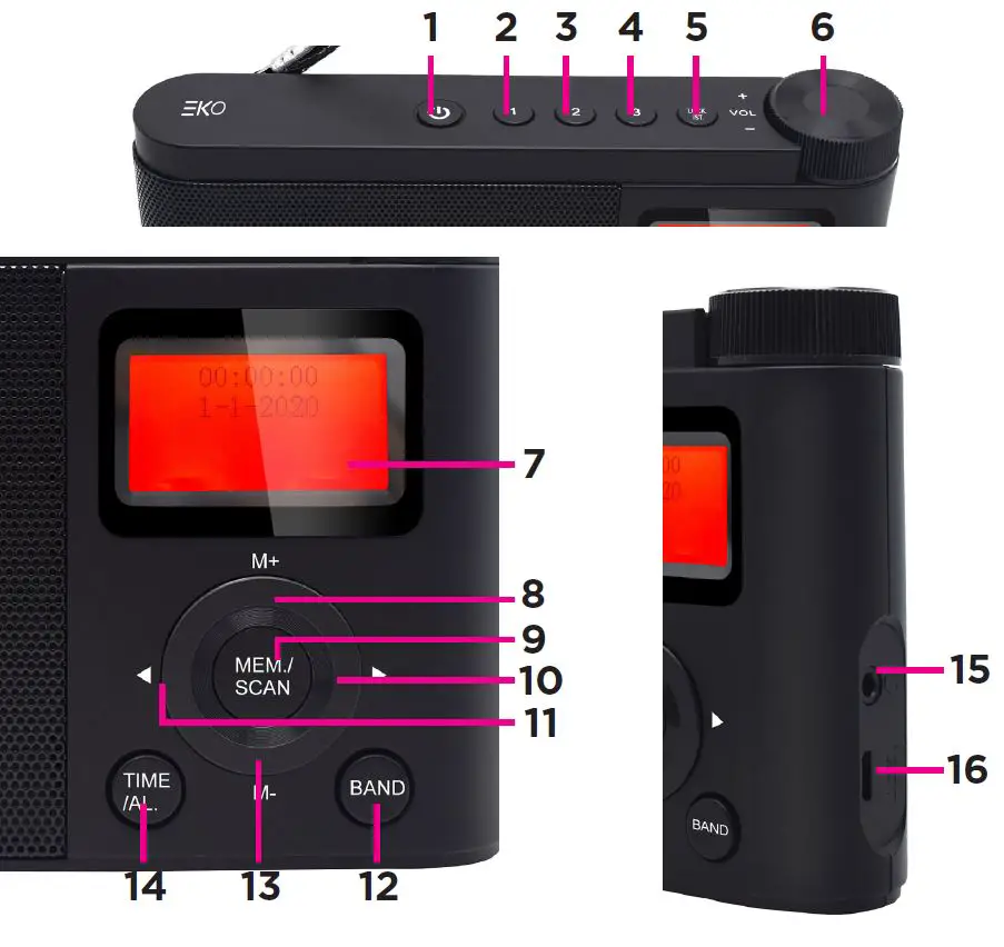 EKO-KPR50-Portable-AM-FM-Alarm-Clock-Radio-FIG-1