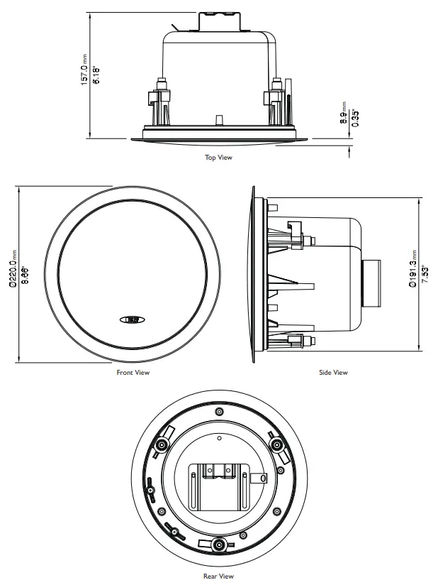 KEF Ci115QCT Architectural Speaker - Mechanical Diagrams
