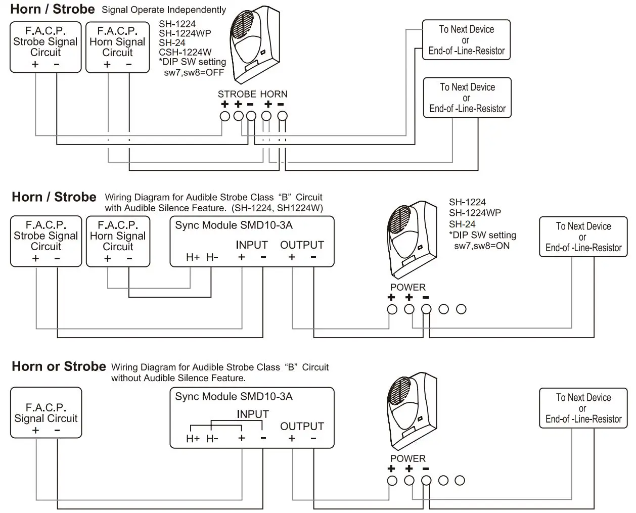 POTTER SH-1224 Series Wall Mount Select A Strobe Horn Owner's Manual - Wiring Diagram