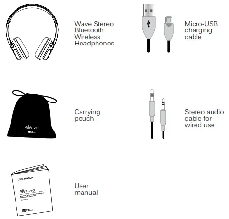 MEE audio Wave AF36 Bluetooth Wireless Stereo Headphones - Package contents