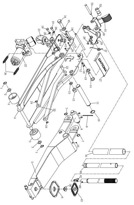 DAYTONA DS300LRB 3 Ton Long Reach Low Profile Professional Rapid Pump Floor Jack Owner's-Assembly Diagram
