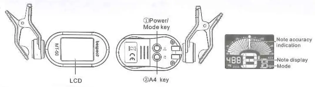 bespeco MT 50 Multi Colorful Display Clip Tuner