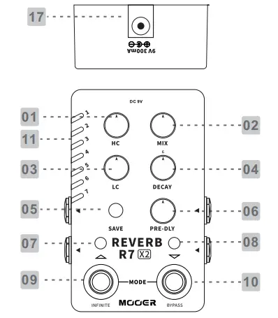 MOOER X2 Series R7 X2 Stereo Reverb Pedal-fig2