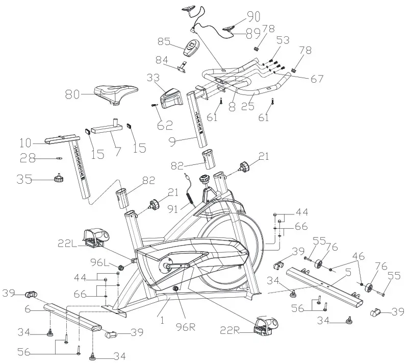 COSTWAY FH10005RB Spinning Bike - EXPLODED VIEW AND PARTS LIST 1
