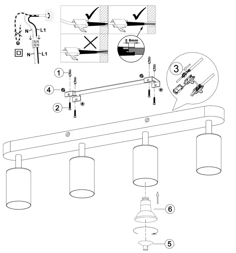 QAZQA MAL 2922 04x Ceiling Spotlight Wood Metal 4 Lamp