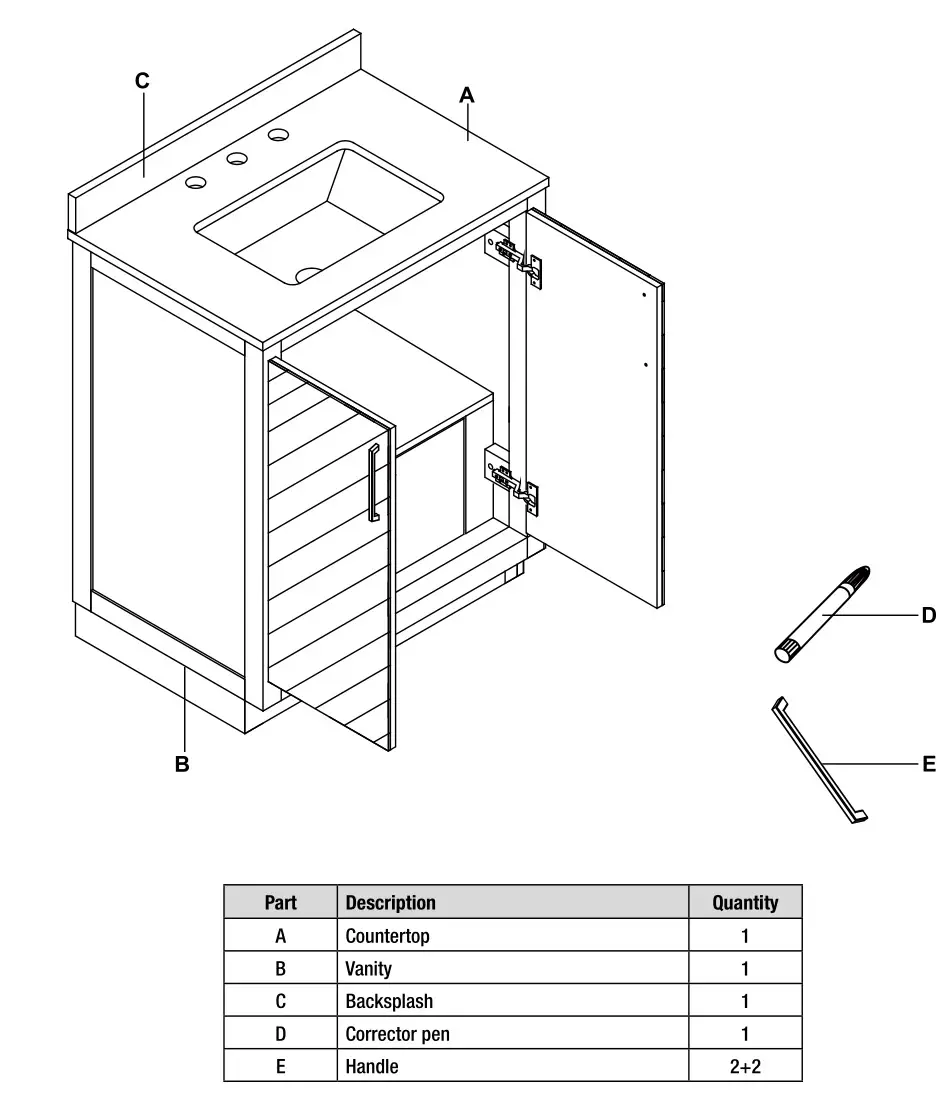 GLACIER BAY Huckleberry 30 Huckleberry 30 Inch Vanity - PACKAGE CONTENTS