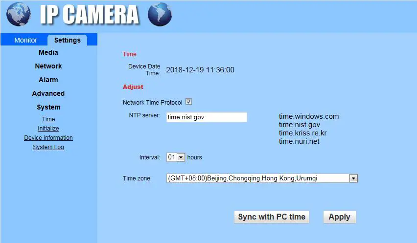 YoLuke WiFi IP Camera - Settings System