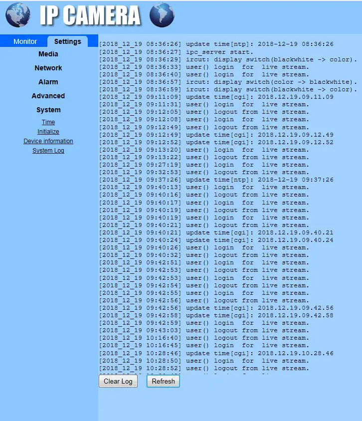 YoLuke WiFi IP Camera - System Log
