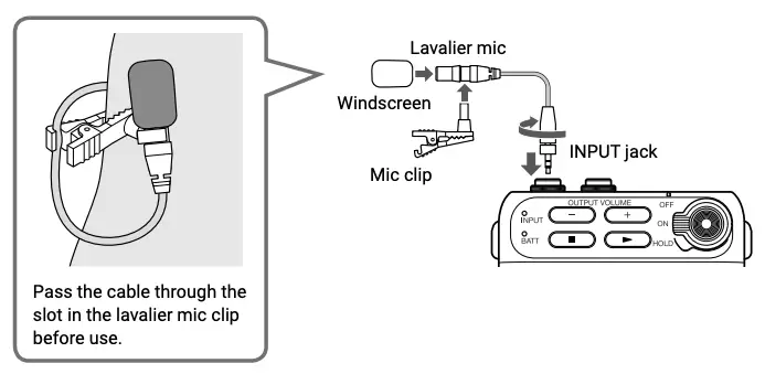 Connect the lavalier mic