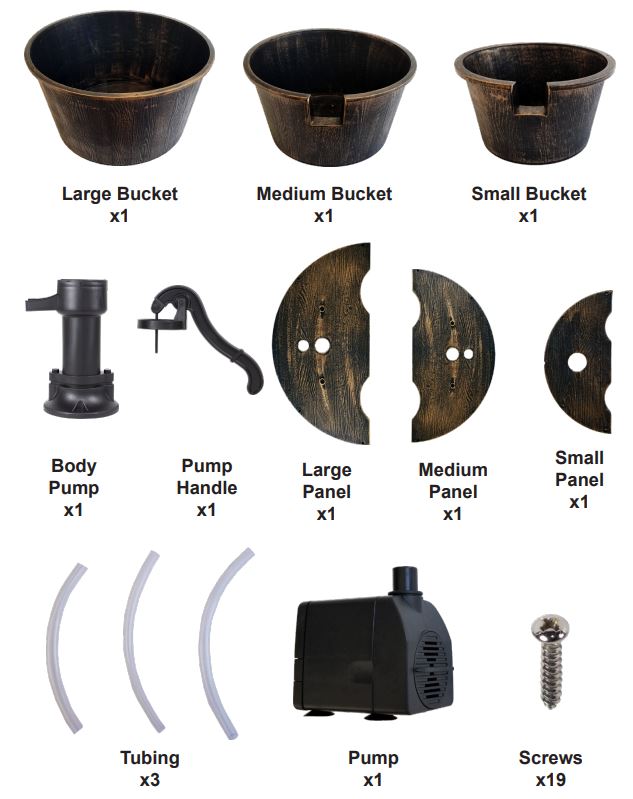 Alpine TEC234BR Three Tier Barrel Pump Fountain Brown Owner's Manual - WHAT’S INCLUDED
