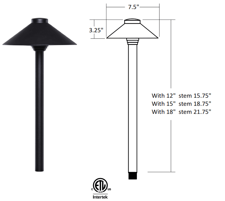 Sollos PSH075 7.5 Inch Straight Hat Path Light - 1