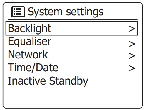 SANGEAN WFR-28BT Internet Desk Radio - System settings]