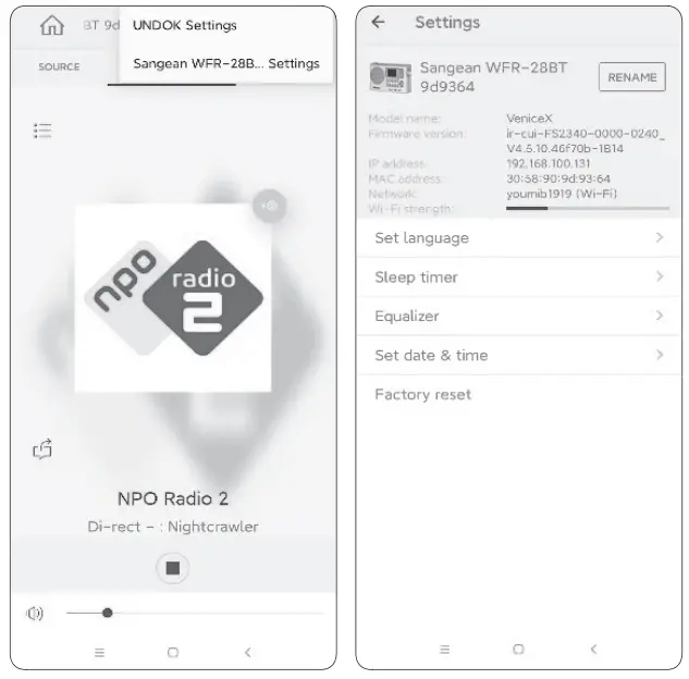 SANGEAN WFR-28BT Internet Desk Radio - UNDOK app