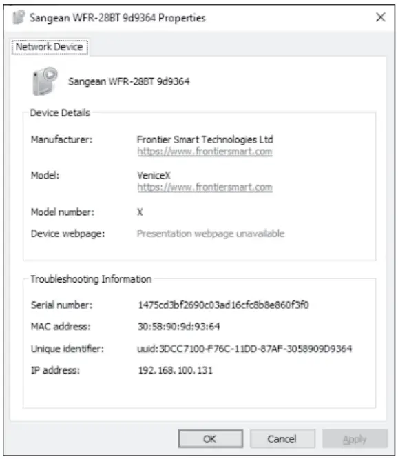 SANGEAN WFR-28BT Internet Desk Radio - address