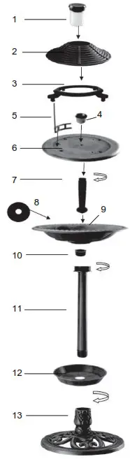 Garten Meister 940085 Bird Bath with Solar Light and Planting Bowl - Assembly