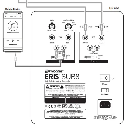 PreSonus Eris Sub8 Compact 8-inch Studio Subwoofer - Hookup 1