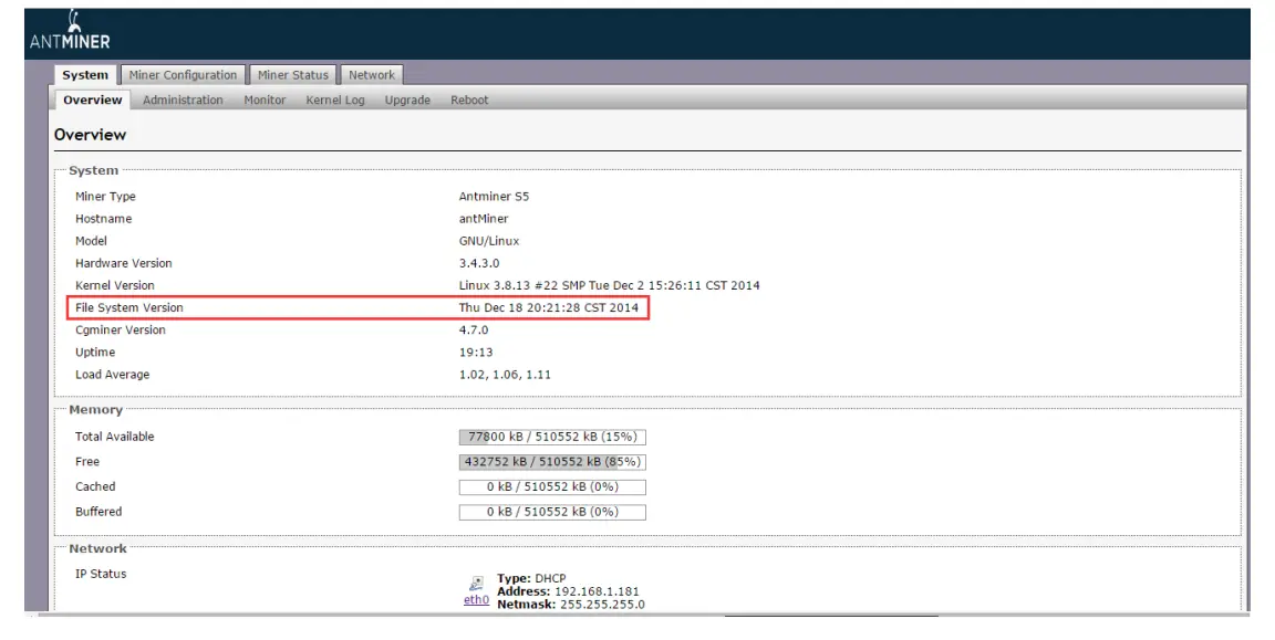 BITMAIN AntMiner S5 Bitcoin Miner - firmware