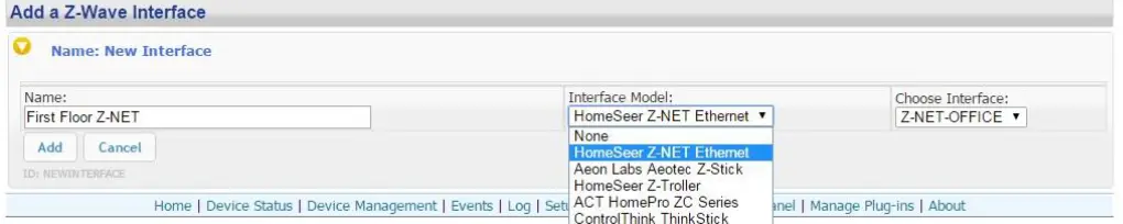 HomeSeer S6 HomeTroller Pro Smart Home Hub - Add interface