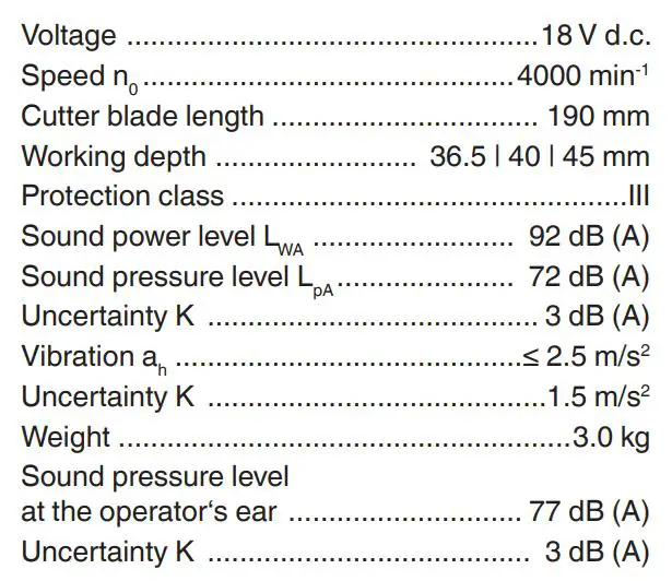 Einhell GE-LE 18 190 Li Cordless Lawn Edge Trimmer Instruction Manual - Technical data