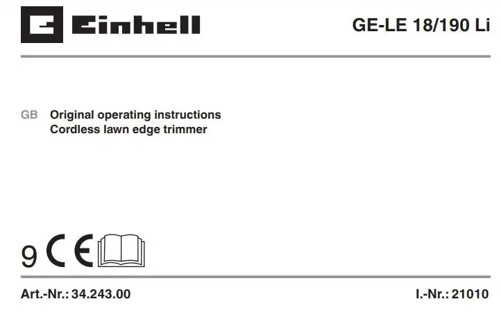 Einhell GE-LE 18 190 Li Cordless Lawn Edge Trimmer Instruction Manual