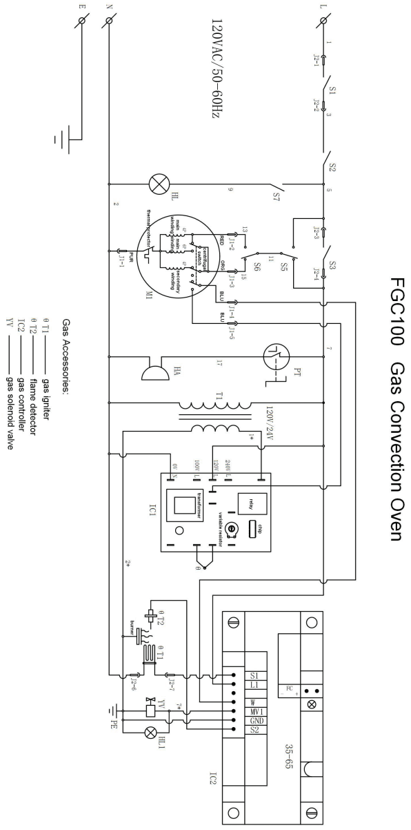 CPG 351FGC100 Single Deck Standard Depth Full Size Natural Gas Convection Oven - ELECTRICAL DIAGRAM