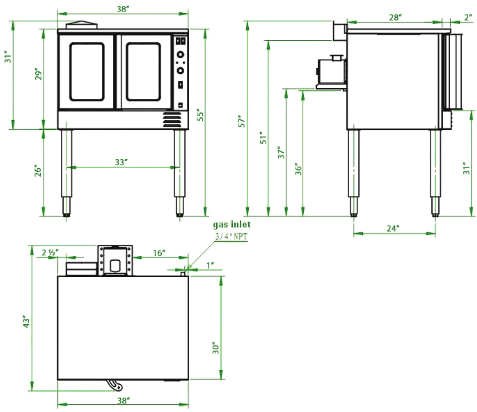 CPG 351FGC100 Single Deck Standard Depth Full Size Natural Gas Convection Oven - SINGLE DECK OVEN