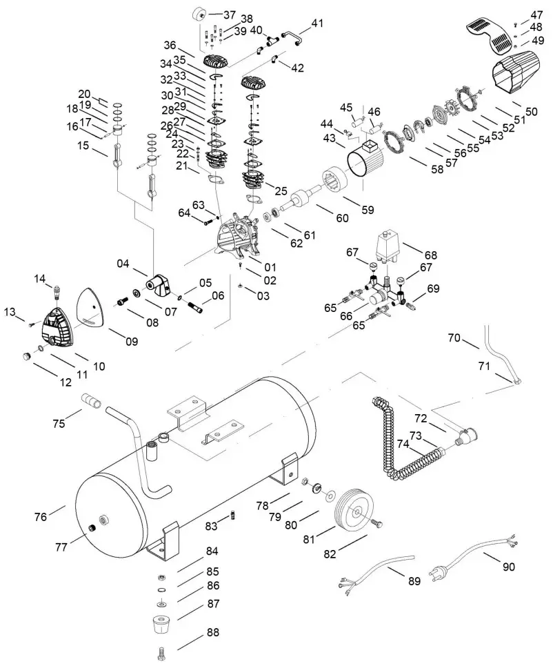 AirMaster TIGER 16 100L Air Compressor - COMPONENT PARTS
