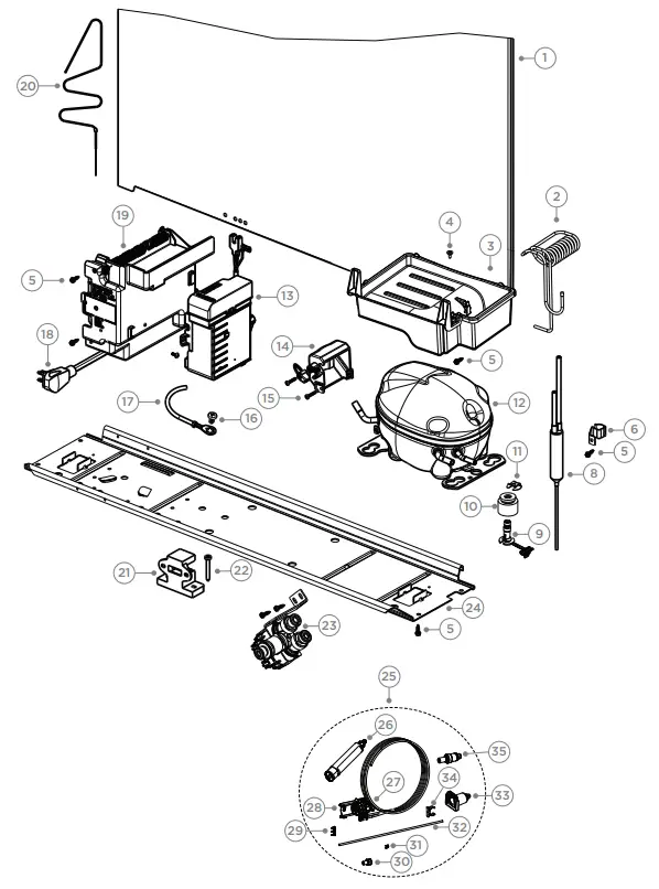FISHER PAYKEL RF135BRPJX6 25 Inch Freestanding Counter Depth Bottom Freezer Refrigerator - COMPRESSOR AREA COMPONENTS