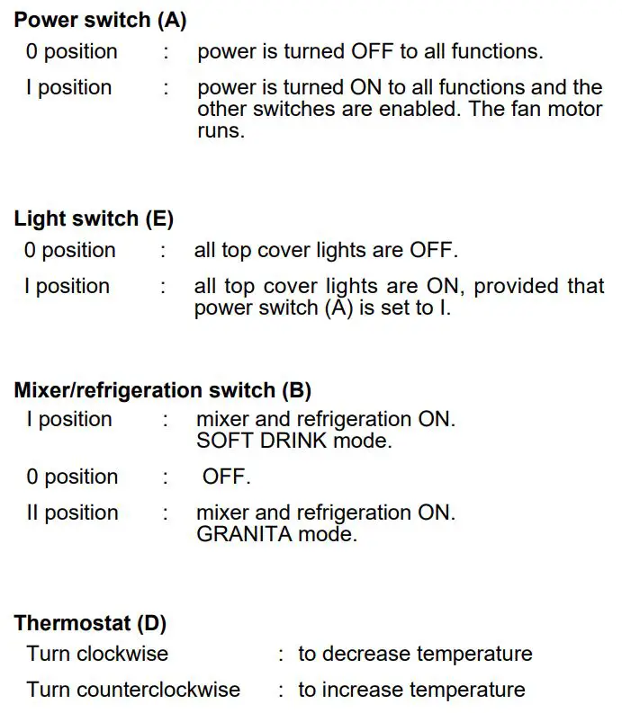BRAS ATLAS UL Slush Machine Instruction Manual - Power switch