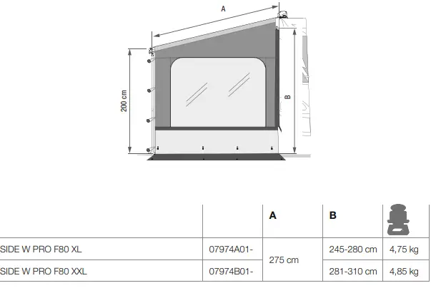 FIAMMA SIDE W PRO F80L XL Side Panel with Crystal Window 2