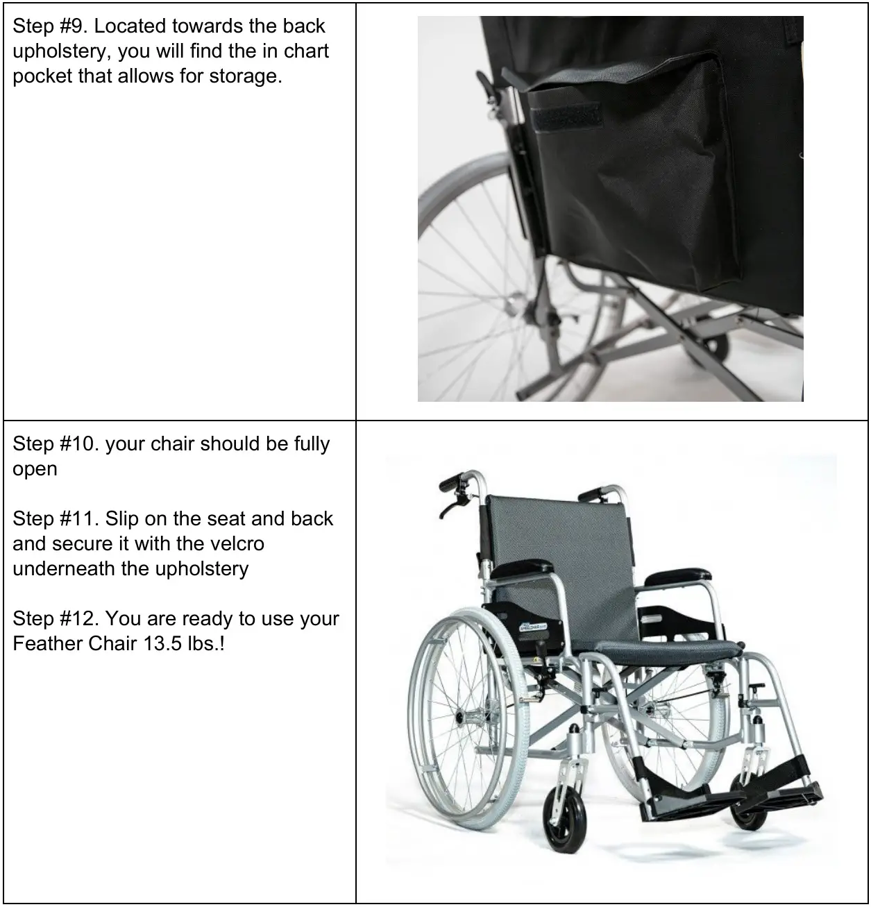 Feather Lightest Wheelchair - Unboxing the Feather Chair step 9,10,11,12
