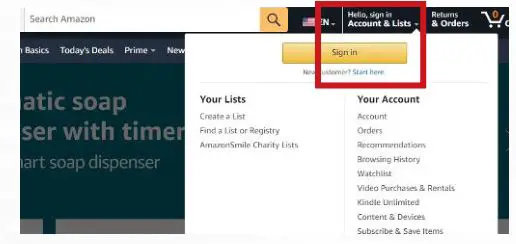 GARDEN VALLEY GVT Stream App Amazon Fire TV - Hover on the Account & Lists tab in the upper right corner