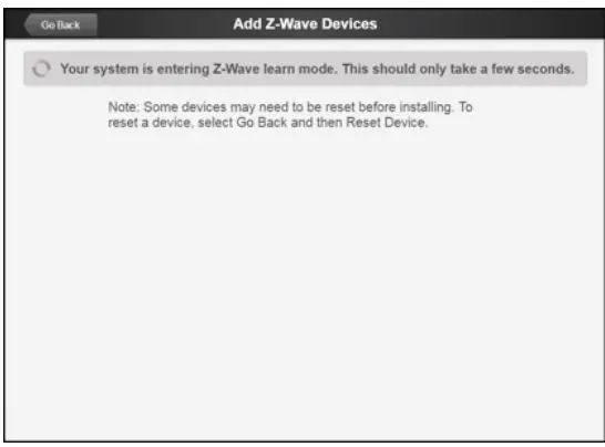 NORTEX Garage Door Opener with Tilt Sensor GD00Z-8-ADT Installation Guide - Add Z-Wave Devices screen
