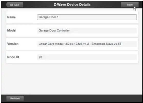 NORTEX Garage Door Opener with Tilt Sensor GD00Z-8-ADT Installation Guide - Z-Wave Device Details