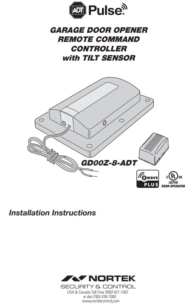 NORTEX Garage Door Opener with Tilt Sensor GD00Z-8-ADT Installation Guide