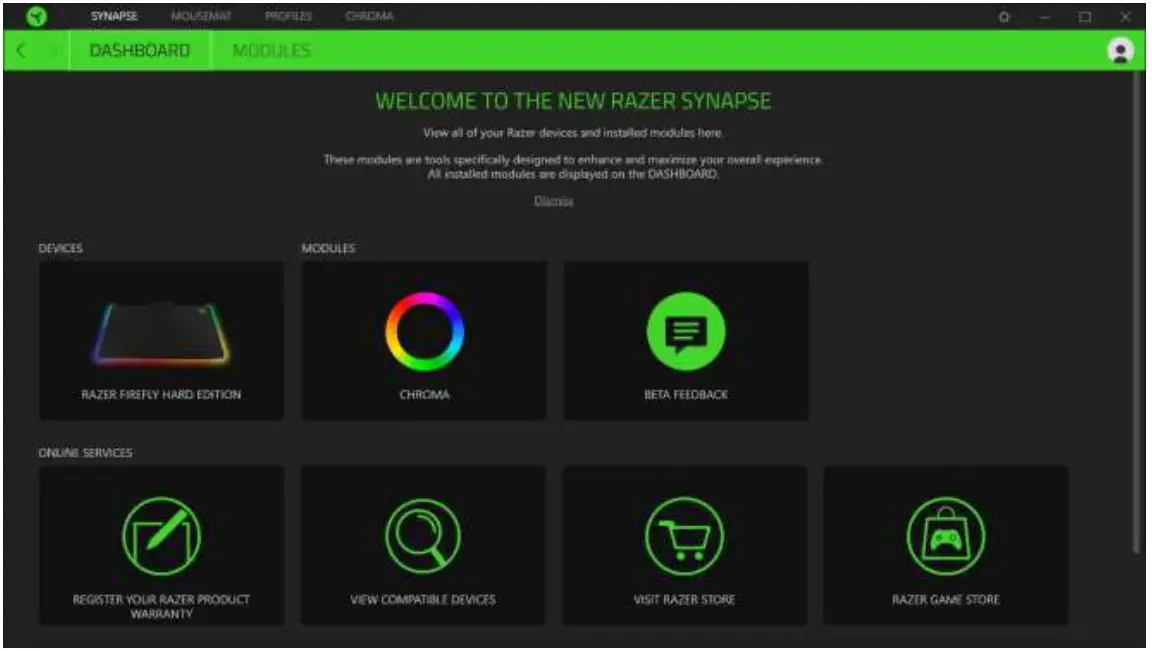 RAZER Firefly Gaming Mouse - Dashboard