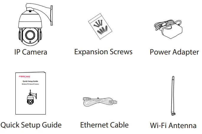 FOSCAM SD2X HD Wireless TX Dome IP Camera - package contents