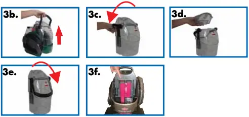 Carpet cleaning (upright mode) 3b, 3c, 3d, 3e and 3f