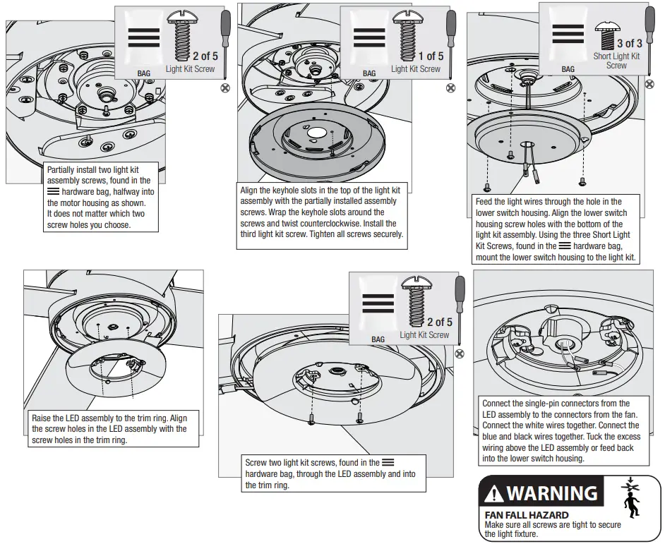 Hunter 59481 Romulus Indoor Low Profile Wi Fi Ceiling Fan-Assembling the Light Kit