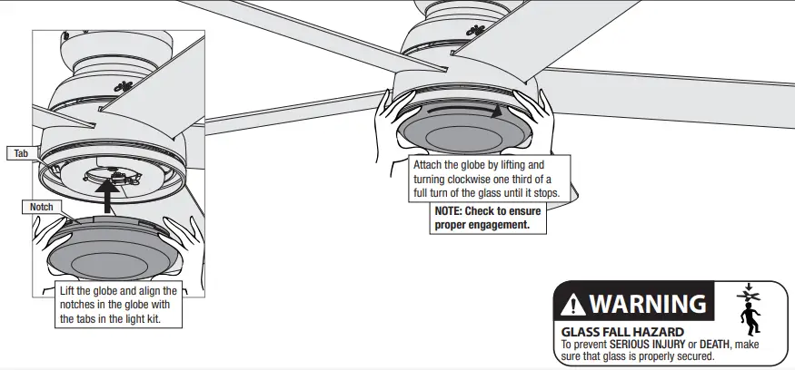 Hunter 59481 Romulus Indoor Low Profile Wi Fi Ceiling Fan-Installing the Glass