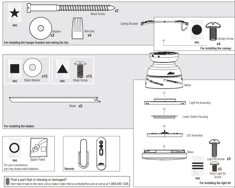 Hunter 59481 Romulus Indoor Low Profile Wi Fi Ceiling Fan-in your box
