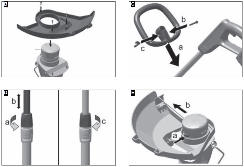 KARCHER LTR 18-30 Battery Set Cordless Grass Trimmer User Manual - Fig B,C,D,E