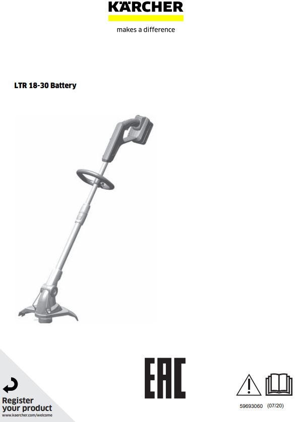KARCHER LTR 18-30 Battery Set Cordless Grass Trimmer User Manual