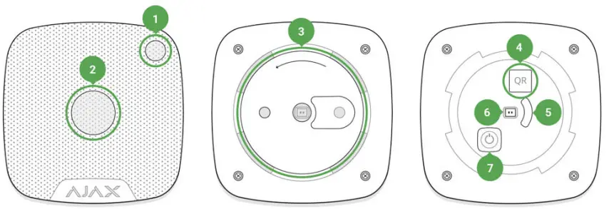 AJAX HomeSiren Wireless Home Siren with capacity up to 105 dB - Functional elements