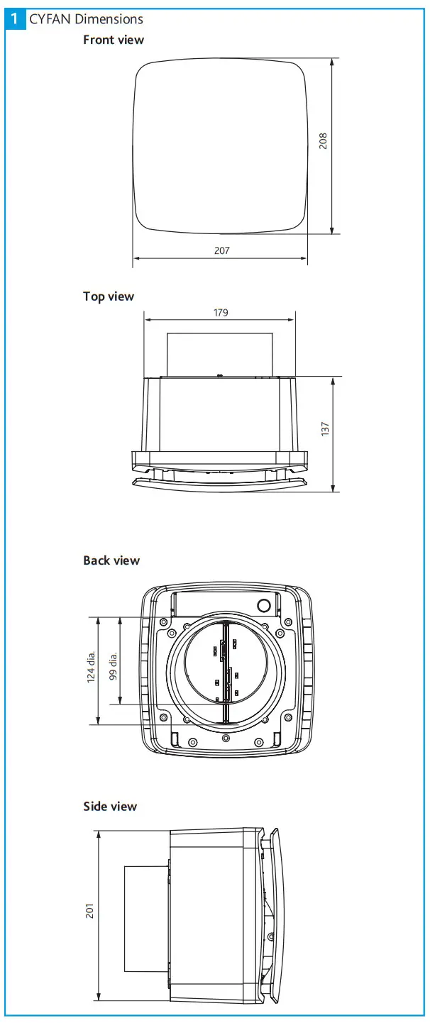 nuaire CYFAN 230V Flush Mounted Domestic Continuous Extract Fans-fig1