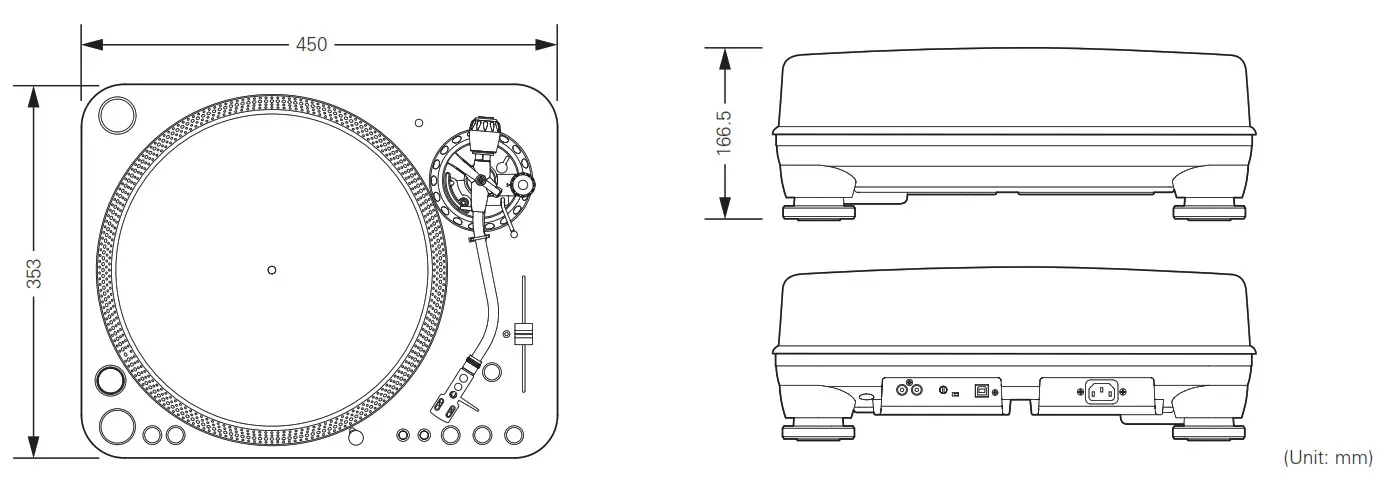 audio-technica Direct Drive Professional Turntable ----- Dimensions