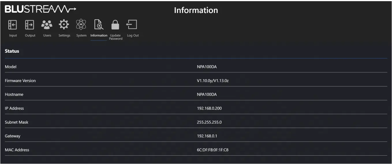 BLUSTREAM NPA100DA Networked Power Amplifier with Dante - app 1